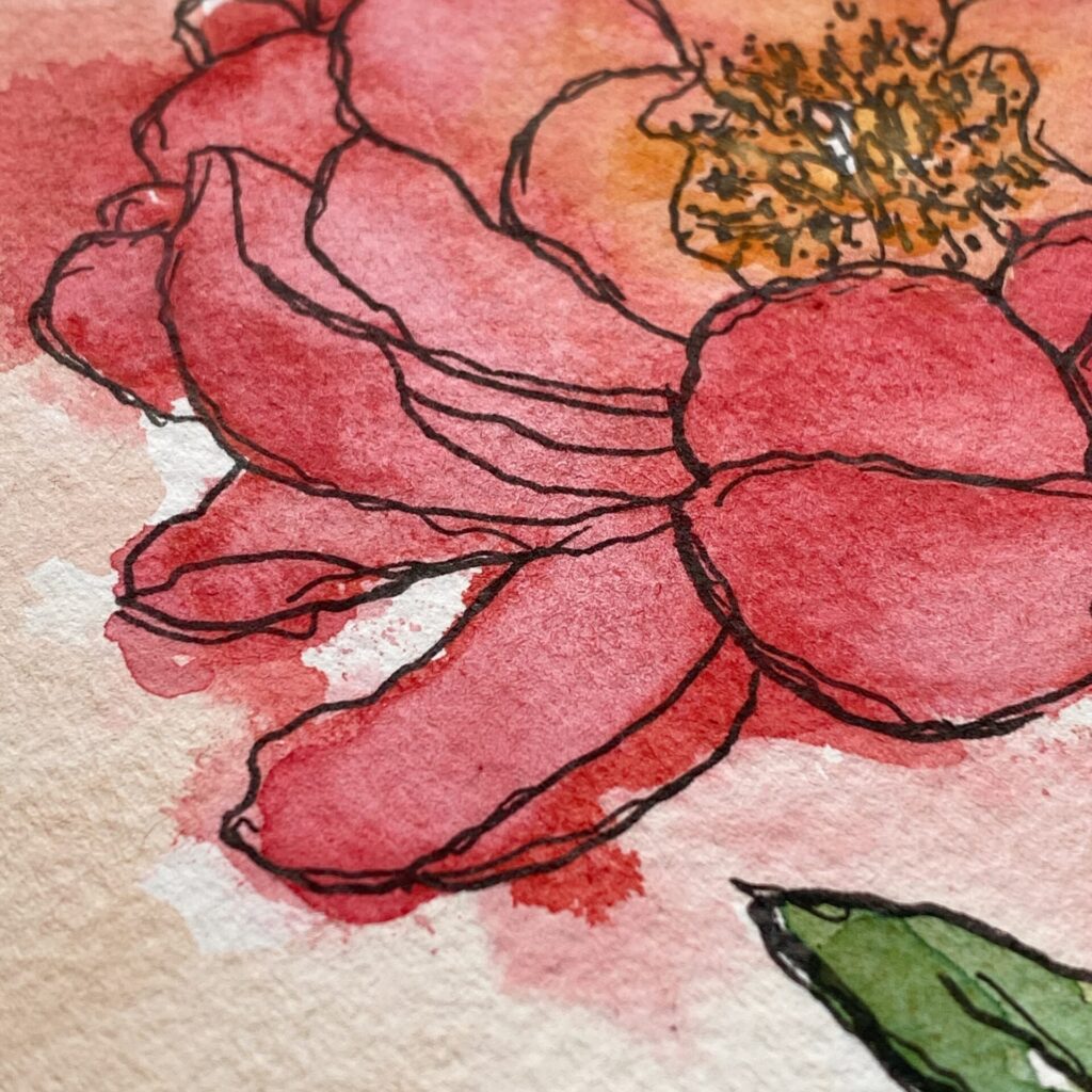 Close up of Radiant Bloom peony painting from the Kerri Awosile Where Joy Blooms collection