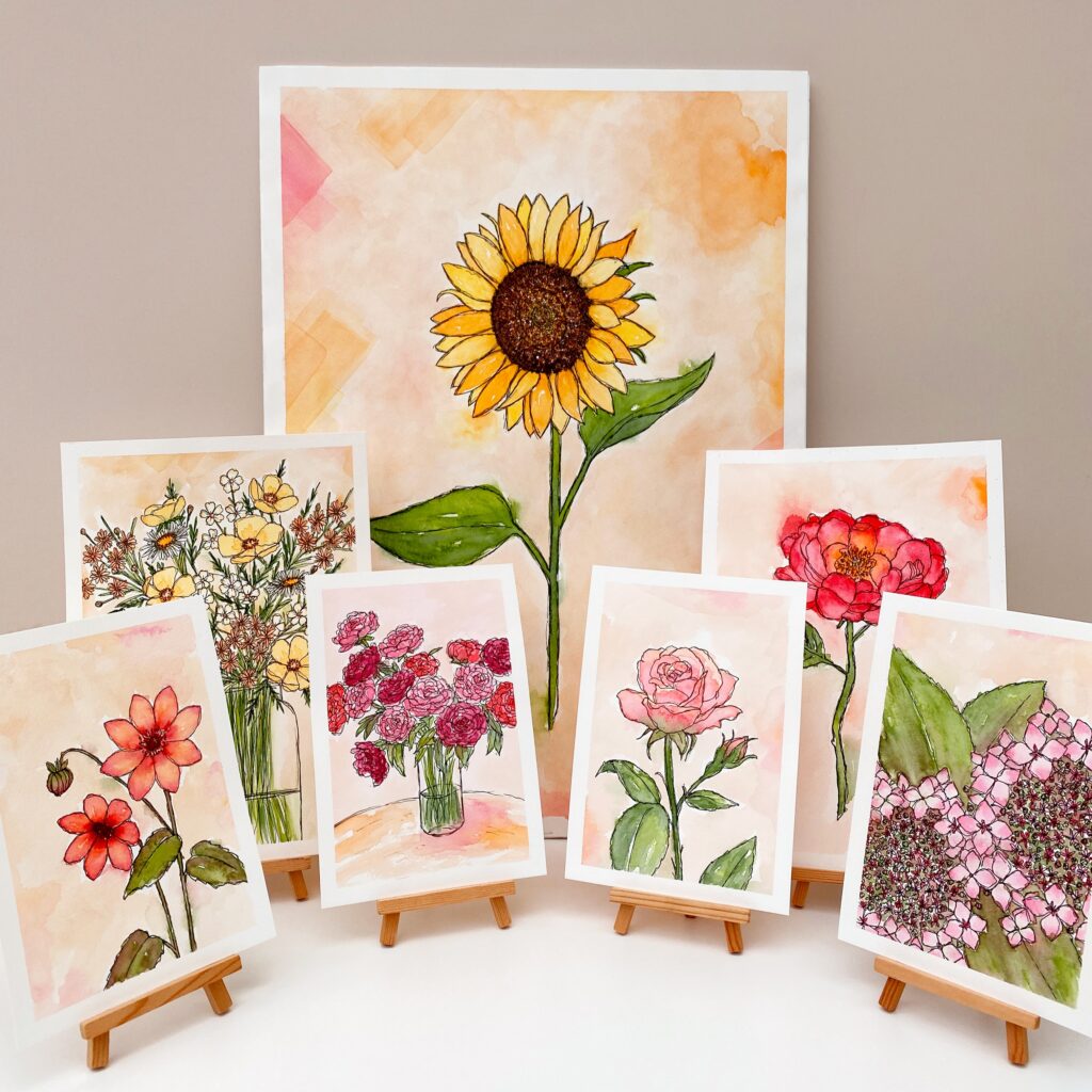 All seven paintings in the Where Joy Blooms Collection